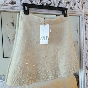 NWT Zara Cream Pearl Embellished Women's Skirt - S